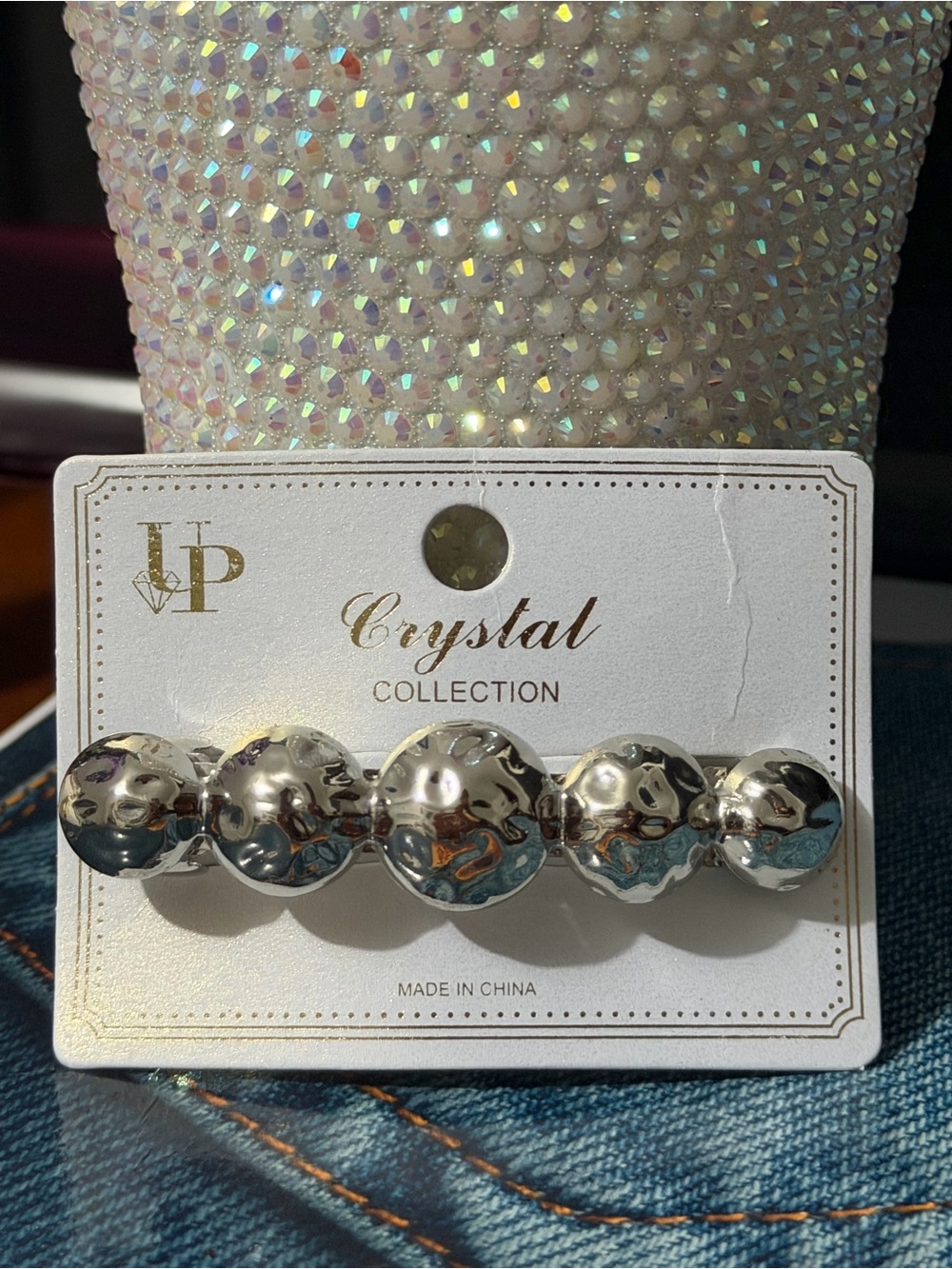 Silver Beaded Hair Barrette